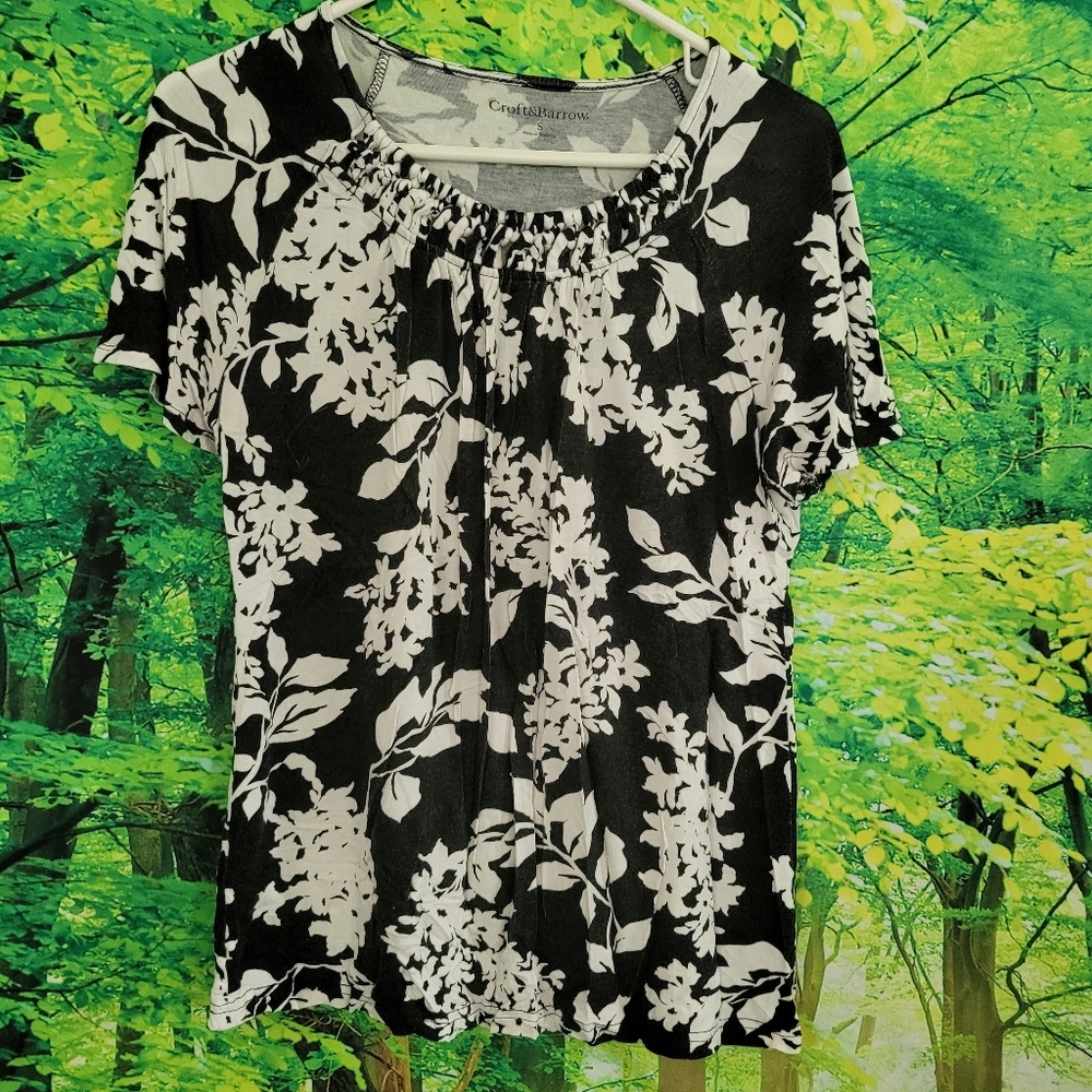 (3614)Croft&Barrow Size S., Black/White, Top, - Picture 1 of 8